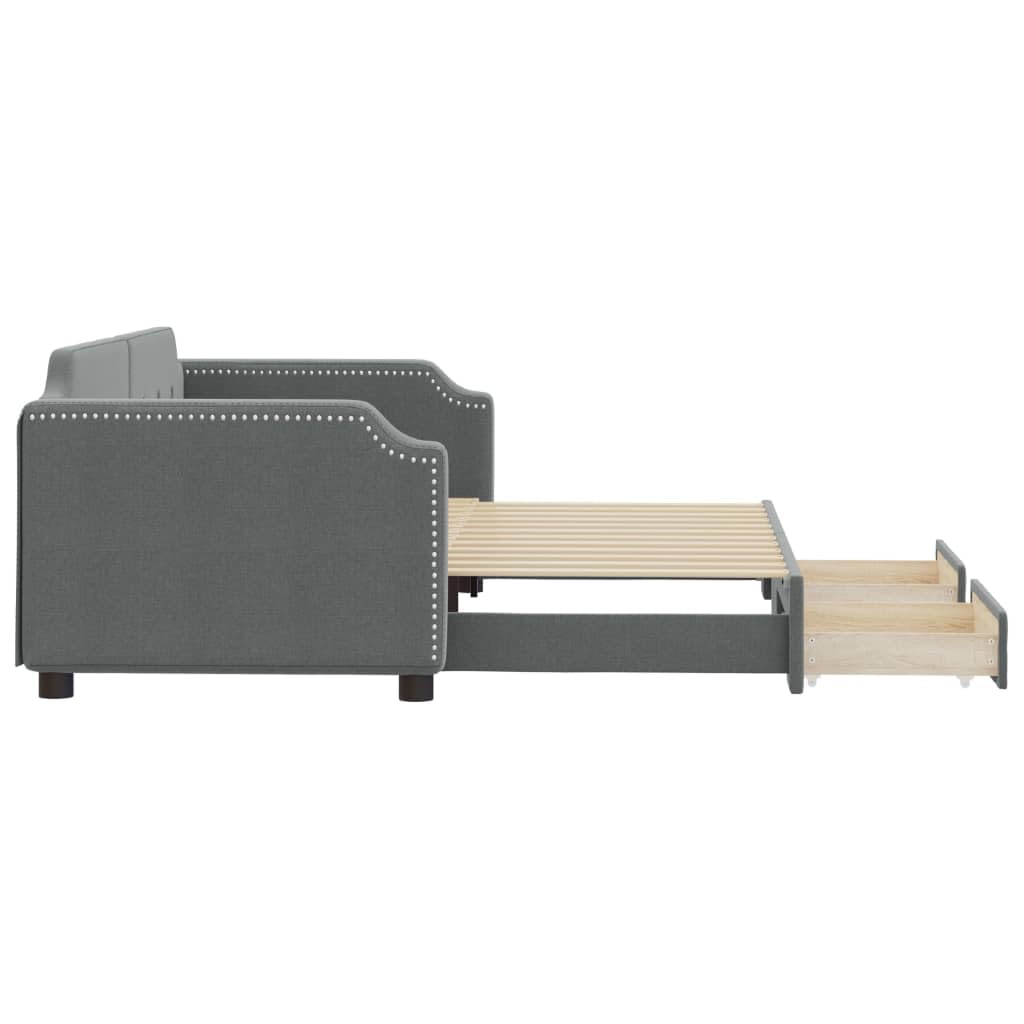 Rozkładane łóżko dzienne, ciemnoszare, 90 x 190 cm, obicie materiałowe, sofa 2 w 1 z 2 szufladami, wytrzymała rama łóżka do pokoju gościnnego, salonu lub sypialni