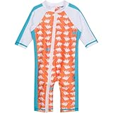 SwimZip¨ Little Boy Long Sleeve Sunsuit with UPF 50 Sun Protection Orange 12-18 Month