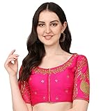 Motif : broderie Pujia Mills Chemisier fantôme en soie brodé à la main et paillettes pour femme Motif paon à manches mi-longues Prêt à l\'emploi (Mor Blouse_Gold_38 Taille+marge), Rose, 38