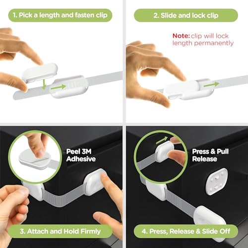SKYLA HOMES Baby Locks (8-Pack) Child Safety Cabinet Proofing - Safe Quick and Easy 3M Adhesive Cabinet Drawer Door Latches No Screws & Magnets Multi-Purpose for Furniture Kitchen Ovens Toilet Seats - 2