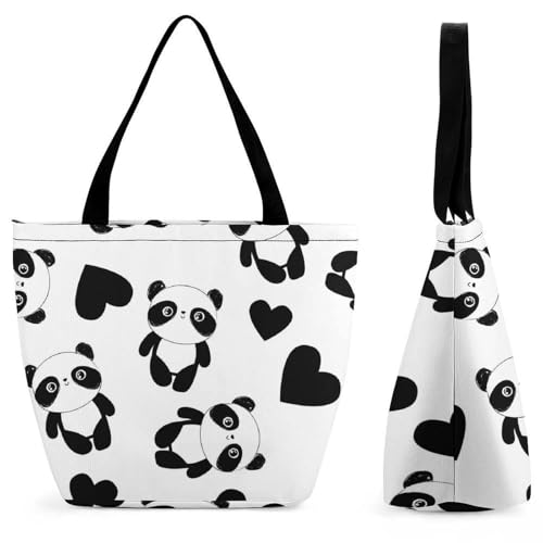 Sac à main panda avec cœur pour femme grand cabas shopping de voyage