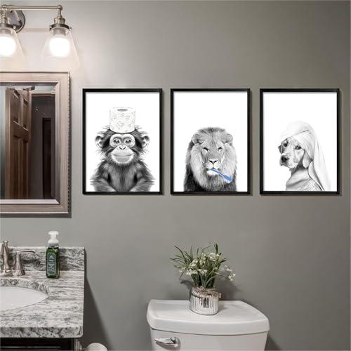 TWNSLLA Funny Bathroom Wall Art Set of 9 - Black and White Bathroom Wall Decor,Cute Animal Wall Decor,Retro Funny Toilet Art Prints for Wall Decoration,Unframed,8x10inch by TWNSLLA - Image 5
