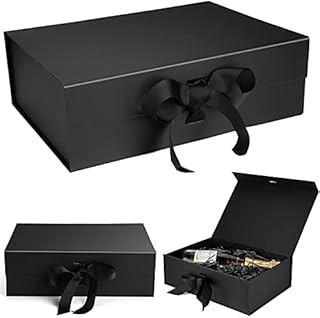 Luxury Magnetic Gift Box with Ribbon,Anniversary Birthday Folded Gift Boxes for Presents with Lids, Large Black Gift boxes for weddings,birthdays&anniversaries etc(Size 12.2×8.7×4.0in)
