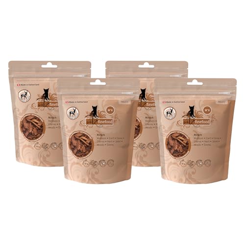 catz finefood Meatz - Gatti con cervo n. 9, strisce croccanti di carne di cervo, grigliate e secche, snack per gatti senza zucchero, senza cereali (4 x 45 g)