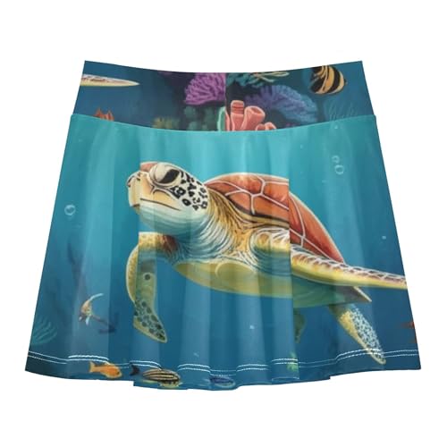Girls' Shorts Athletic Skorts Sea Turtle Underwater Colorful Coral Toddler Tennis Skirts Cheer Teen Cheer 3t2