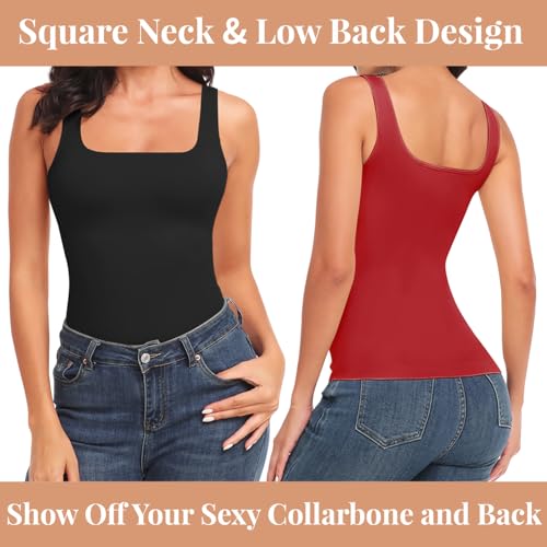 Image of EUYZOU Women's Tummy Control Shapewear Tank Tops Seamless Square Neck Compression Tops Slimming Body Shaper Camisole