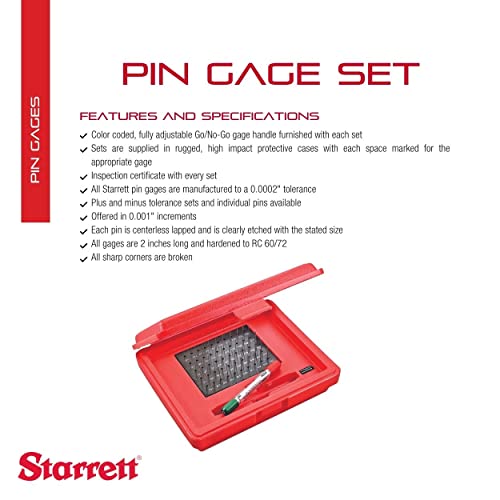 Starrett S4001-060 Präzisionsstahlstiftlehre, Größen 0,011-0,060