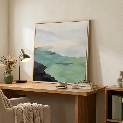 Framed Modern Neutral Green Landscape Abstract Canvas Wall Art, 24x24 In by Cuspin - Used condition - Image 2