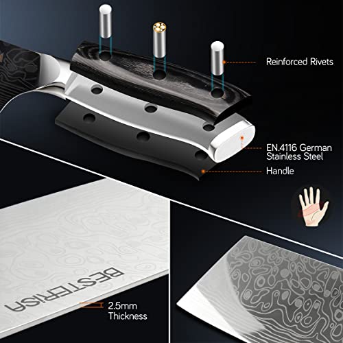 Foto von BESTERiSA Hackmesser Professionelles Küchenmesser, 18 cm Edelstahl-Kochmesser und Fleischmesser mit Fingerschutz für Heimküche und Restaurant