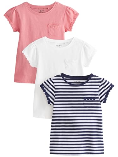 NEXT Fille T-Shirt avec liseré orné de Marguerites, Lot de 3 Blue/Pink/White 4 Ans