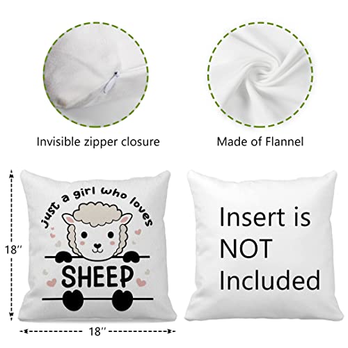 Oflich Just A Girl Who Loves Sheep Throw Pillow Case 18″×18″，Funny Animal Pattern Farm Sheep Decorative Cushion Cover For Farmhouse Living Room Bedroom Girls Room,Gifts For Sheep Lovers Girls #TOP3