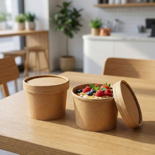 Restaurantware-LIDS ONLY: Coppetta Lids for 4 Ounce Ice Cream Cups, 200 No-Leak Lids for Treat Cups - Cups Sold Separately, for Hot and Cold Foods, Kraft Paper Lids for Chili Cups by Restaurantware - Used condition - Image 3