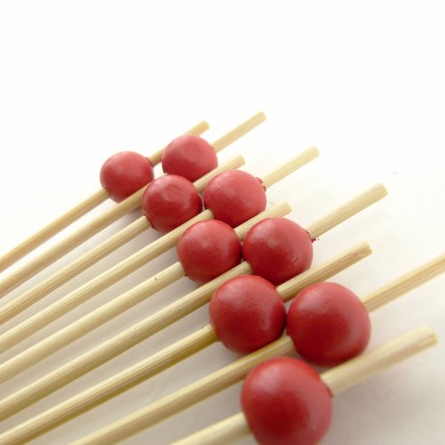 Bamboomn Decorative Ball End Cocktail Fruit Sandwich Picks Skewers For Catered Events, Holiday's, Restaurants Or Buffets Party Supplies - 3.9" Red, 300 Pcs #TOP1