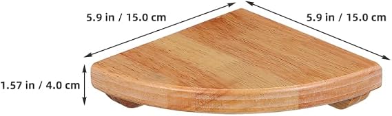 2pcs Fan-Shaped Corner Shelf 6-Inch Rubberwood Wall Mounted Floating Storage Rack for Bathroom Bedroom Kitchen Organization