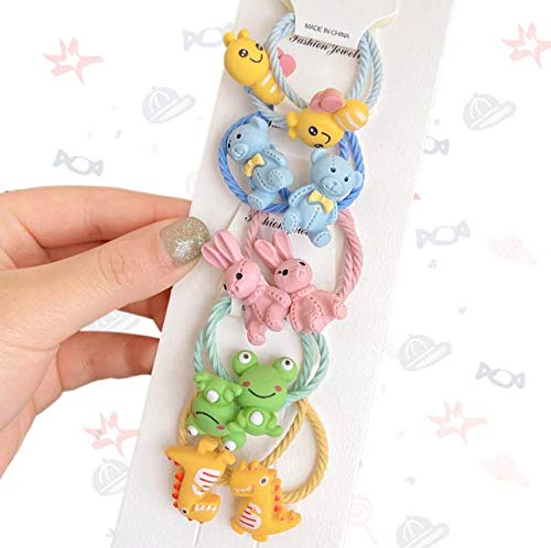 Kddom 10 Pcs Cute Cartoon Animal Elastic Hair Ties Rope Accessories For Girls,Bee,Bear,Rabbit,Frog,Dinosaur(Colorful) #TOP5