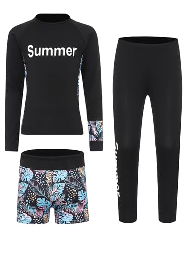 Girls Boys Swimsuit Long Sleeve Swim Top with Swim Shorts Swim Pants Set Beachwear Bathing Suit