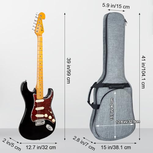 Image of MUZNOTE Electric Guitar Case 0.35 inch Padding Electric Guitar Bag, Electric Guitar Gig Bag Backpack with Neck Strap and Pockets Soft Guitar Case, Grey
