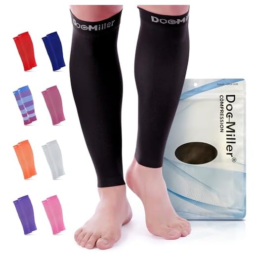 Doc Miller Premium Calf Compression Sleeve 1 Pair 20-30mmHg Strong Calf Support Fashionable Colors Graduated Pressure for Sports Running Muscle Recovery Shin Splints Varicose Veins (Black, Medium)