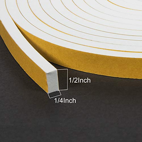 Fowong White Door Weather Stripping 26 Feet, 1/2 Inch Wide X 1/4 Inch Thick, High Density Foam Tape Roll Neoprene Rubber Adhesive Weatherstrip Door Seal, Window Insulation, 2 Rolls X 13 Ft Each #TOP1