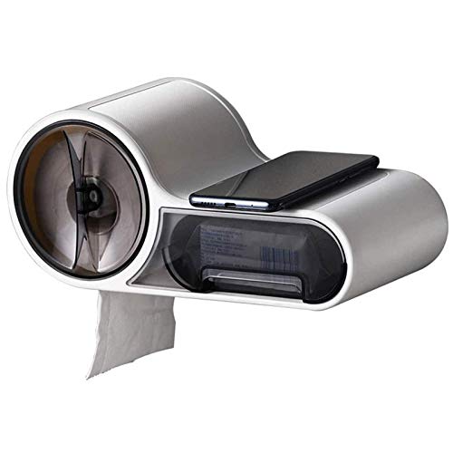N V Self Adhesive Toilet Paper Roll Holder,Toilet Paper and Flushable Wet Wipe Holder & Dispenser with Cell Phone Shelf - Wall Mounted Storage Compartment for Butt Wipes, Tampons, Pads