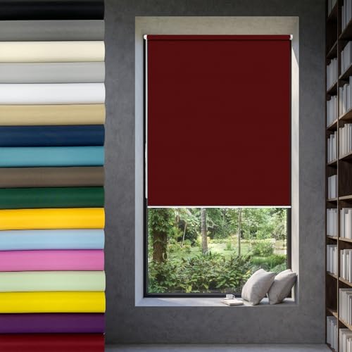 Rollos für Fernster ohne Bohren 65 x 160 cm Doppelrollo Klemmfix, Doppelrollo ohne Bohren Sonnenschutz Blickdicht Sichtschutz für innen Wandmontage, Weinrot
