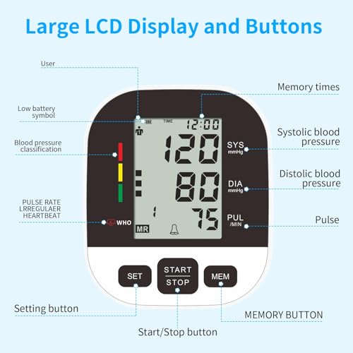 Home Use Blood Pressure Monitor with Large Cuff & Screen (198 Memories)