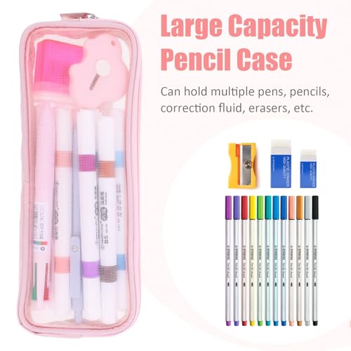 Image of 2pcs Mesh Pencil Case, Grid Pencil Pouch with Zipper Portable Pen Bag Multi-Purpose Stationery Bag Makeup Brush Bag Transparent Organizer Box for Office