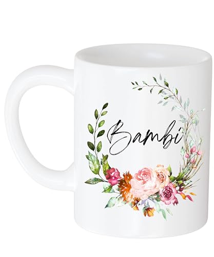 Coffee Mug Funny Personalized Coffee Mug - Gift for Women, Customized Name Bambi Flower and Name 11oz White Mug 228608 310618