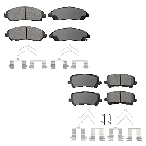 Akebono ProACT Ultra Premium Front and Rear Ceramic Slotted Brake Pads Set Kit with Hardware for Acura MDX ZDX Honda Pilot Ridgeline 3.5 3.7 V6 GAS