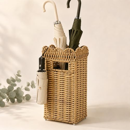 AceList Woven Umbrella Holder for Entryway, Rattan with Drip Tray