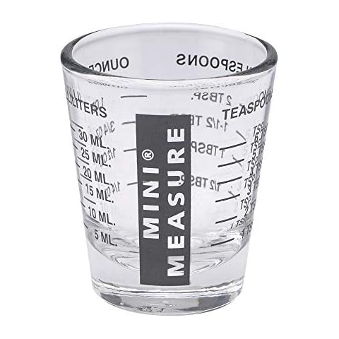 Kolder Mini Measure Heavy Glass, 20-Incremental Measurements Multi-Purpose Liquid and Dry Measuring Shot Glass, Black Cover