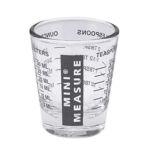 Kolder Mini Measure Multi-Purpose Liquid and Dry Measuring Shot Glass, Heavy Glass, 26-Incremental Measurements for Teaspoons, Tablespoons, Ounces and Milliliters
