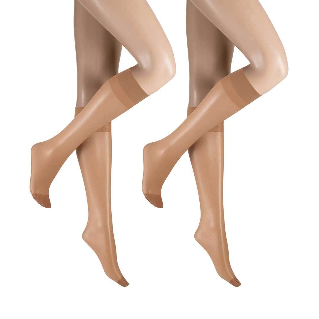 Hudson Lilly Lafina 120002031 Women's Knee Socks 15 Denier Pack of 2 - Beige - One size