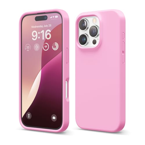 elago Premium Liquid Silicone Case Compatible with iPhone 16 Pro Case, Full Body Protective Cover, Shockproof, Slim Phone Case, Anti-Scratch Soft Microfiber Lining, 6.3 inch (Hot Pink)
