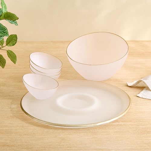 Image of Home Centre |Frostra Hernan Frosted Glass Chip and Dip Platter|Serveware|Serveware|Chip and Dip|Off White