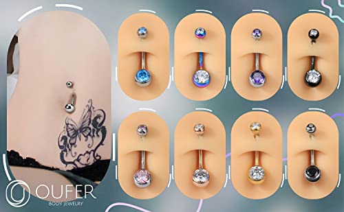 OUFER Titanium Belly Button Rings, Internally Threaded 14mm Long Belly Ring, Round CZ Navel Rings for Women Men (Silver Ball) by OUFER - Image 5
