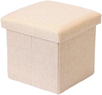 DRSUMLF Storage Ottoman Folding Organizer Foot Stools, Linen Cube Footrest Single Seat, Foldable Organize Storage Chest Box with Lids