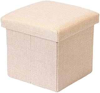 DRSUMLF Storage Ottoman Folding Organizer Foot Stools, Linen Cube Footrest Single Seat, Foldable Organize Storage Chest Box with Lids
