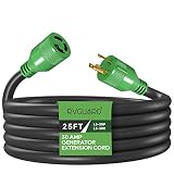 RVGUARD 3 Prong 30 Amp 25 Foot Generator Extension Cord, NEMA L5-30P/L5-30R 125V 10 Gauge SJTW Gener