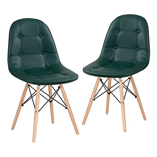 Laráz, Kit 2 Cadeiras Charles Eames Eiffel Botonê Estofada - Verde escuro