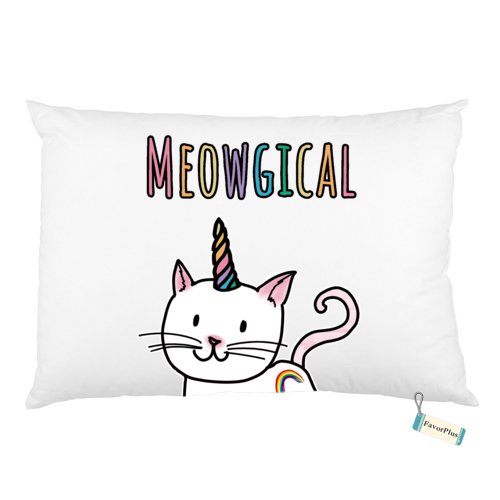 Meowgical Caticorn Rainbow Novelty Queen Size Bed Rectangle Pillow case Sofa Pillowcase Cover Pillowslip Gift 20x30 inch Two Sides Printed