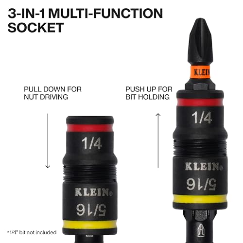 Klein Tools 32933KIT SAE and Metric Impact-Rated Socket Set, 6 Flip Sockets with 12 Hex Driver Sizes, 1/4-Inch Bit Holder, Two Impact-Rated 5-Inch Shafts by KLEIN TOOLS - Image 4