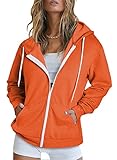 Dokotoo Women's Fall Solid Color Full Zip Up Hoodie Long Sleeve Hooded Sweatshirts Pockets Jacket Coat for Women 2025 Fashion Casual Medium Orange