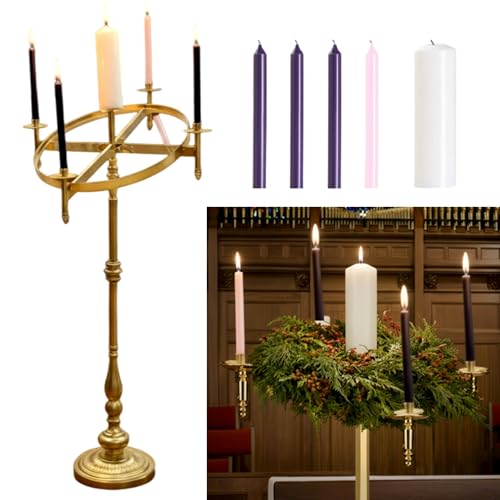 MorningRo 50 Inch Tall Metal Church Advent Candleholder with 5 Candles Tilting Large Christmas Advent Wreath Candle Holder Stand Candelabrum with Plastic Pallet Religious Jesus Nativity Church Gift