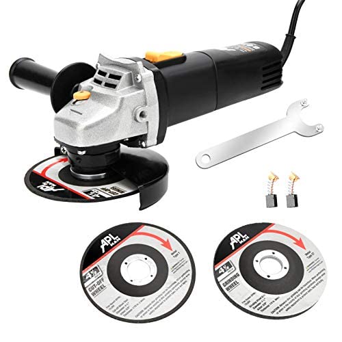 APLMAN Angle Grinder Tool,5-Amp Motor Driver, 4-1/2 inch With 1 Grinding Wheels, 2 Cut-Off Wheels,2 Carbon Brush and 1 Wrench.10500RPM For Fast Stock Removal,Anti-Vibration Handle by APLMAN - Used condition - US$16.40