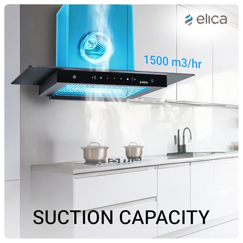 Image of Elica 75cm 1500 m3 /hr Filterless Autoclean Kitchen Chimney T-Shape with 15 Years Motor & 5 Years Comprehensive Warranty | FLAT FL 750 HAC LTW MS NERO | Black | Touch + Motion Sensor Control