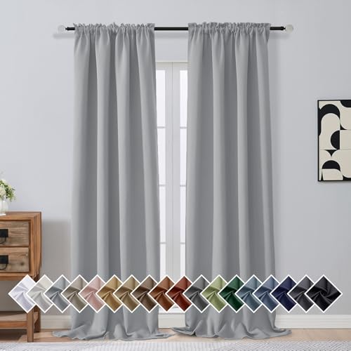 Image of Silver Grey Blackout Curtains for Bedroom 96 Inches Long 2 Panels, Soft Fabric Blackout Curtains, Room Darkening Living Room Window Treatments, Dual Rod Pocket Window Drapes, 2x40Wx96L Inches