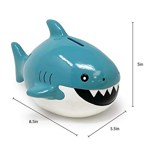 Isaac Jacobs Ceramic Shark Money Bank, Fish Piggy Bank, Ocean Or Sea Themed Decoration, Baby Shark, Girls And Boys Room Décor, Kids Cartoon Coin Bank, Fun Gift For Children, Boys (Blue) #TOP2