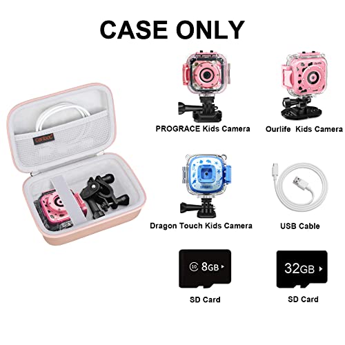 Canboc Hard Case For Prograce/Ourlife/Dragon Touch/Agoigo/Bryseten And More Kids Waterproof Camera, Underwater Digital Video Camera Bag, Mesh Pocket Fit Cable And Other Accessories, Rose Gold #TOP1