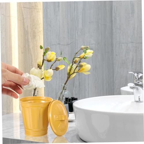 Basurero pequeño metálico con tapa diseño vintage amarillo miniatura 6